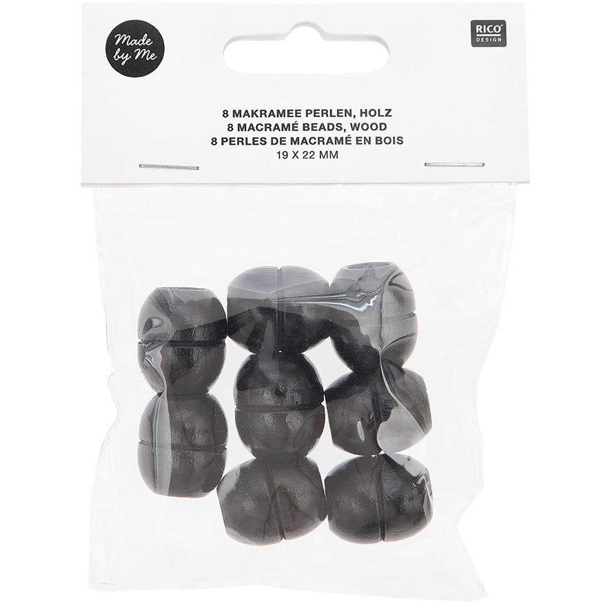 Rico Macramé Houten Kralen 19x22mm Black - 8 stuks (2)