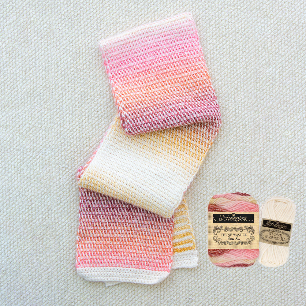 Scheepjesblissfulscarfprintablepatternnl — gemaakt met Scheepjes Blissful Scarf Haakpakket Stone Washed XL Flow Kleurkeuze