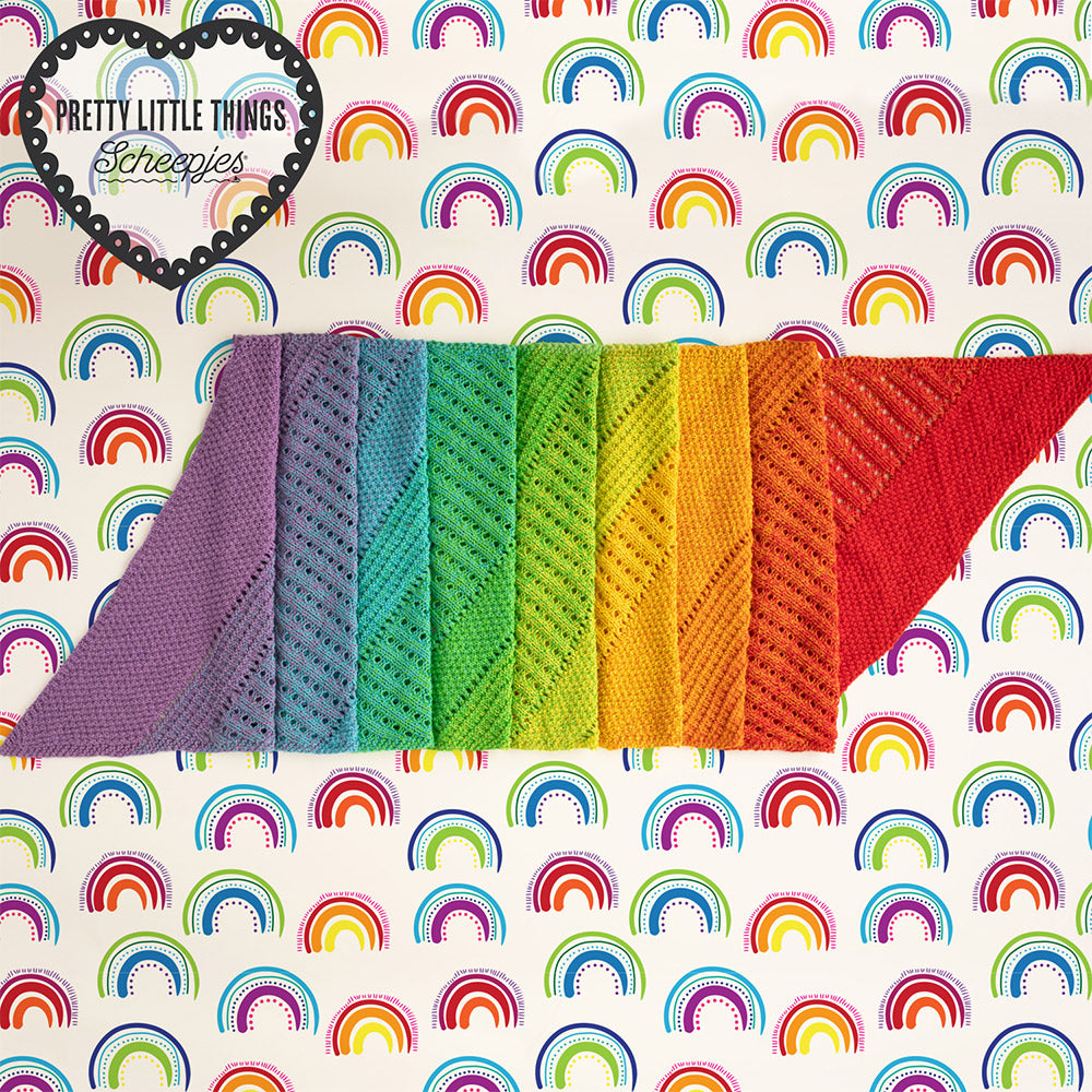Spectrumscarf — gemaakt met Scheepjes Klein Maar Fijn Nr.06 Regenboog