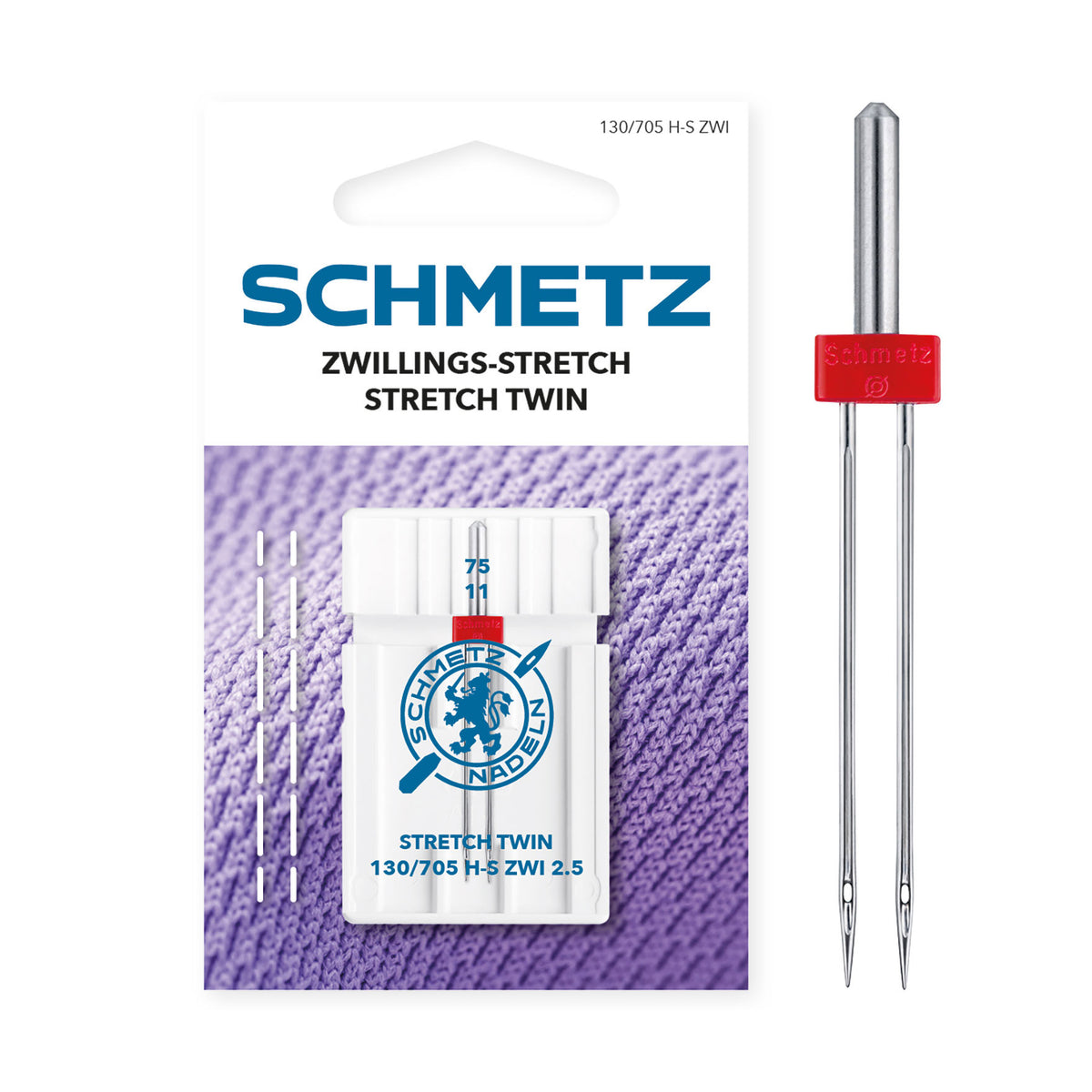 Schmetz Stretch Tweelingnaald 2,5/75 - 1 naald op kaart