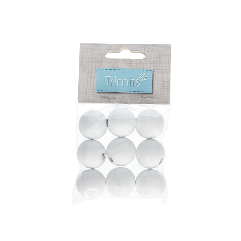 Trimits Houten Ronde Kralen 25 mm 01 White (9 stuks)