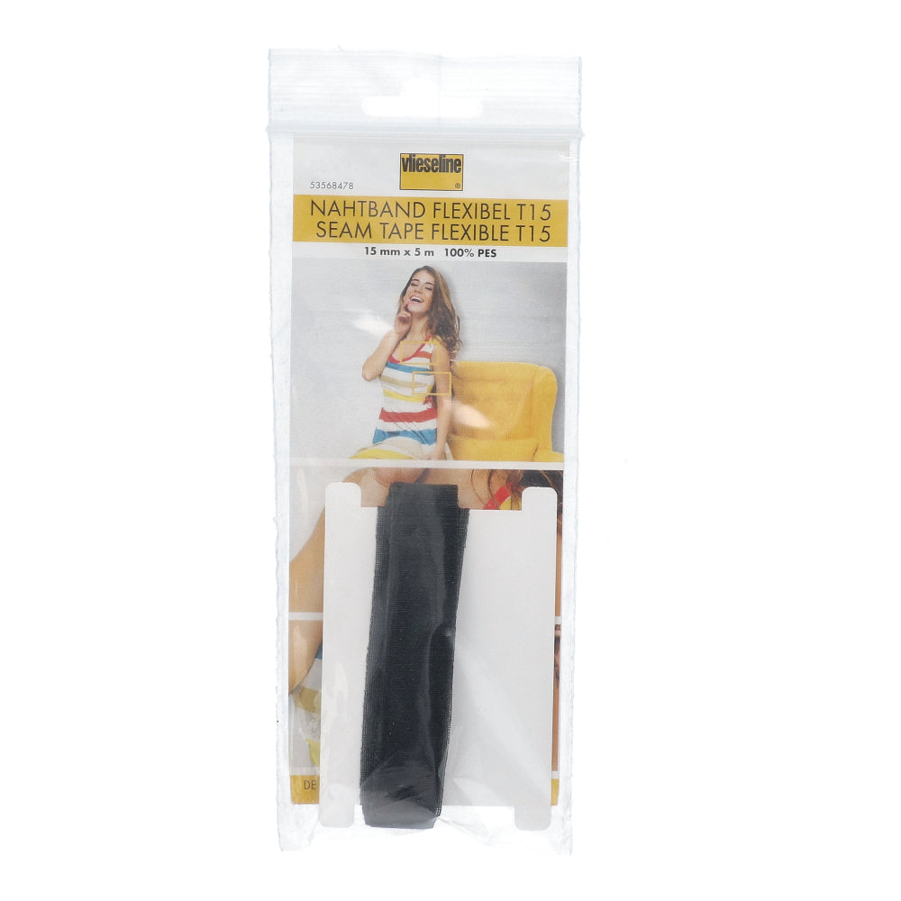 Vlieseline Naadband Bi-Elastisch Strijkbaar 15 mm x 5 meter Zwart