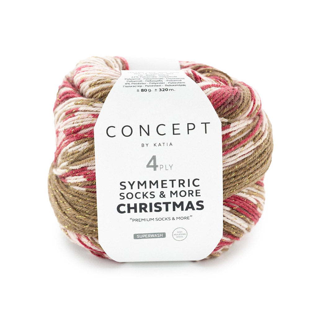 Katia Symmertric Socks & More - Christmas 202 Beige-Rood-Wit